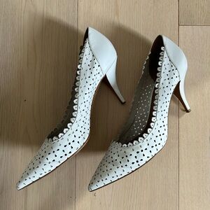 Tabitha Simmons White Leather Lasercut Pointed-toe Pumps Size 39.5